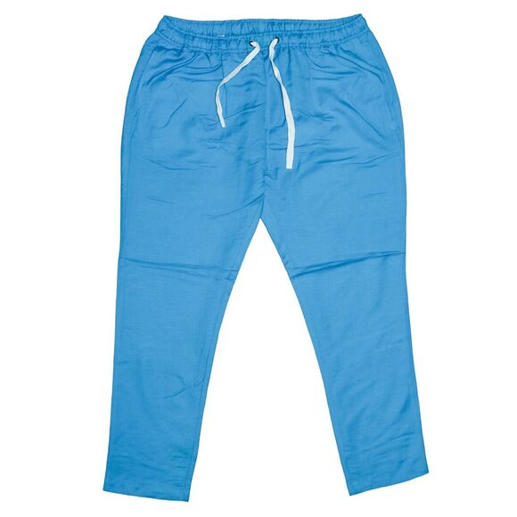 Mens Pants Joggers Blue Linen Cotton Drawstring Loose Harem Casual Beach XL
